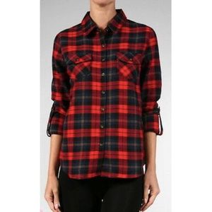 NEW Cotton Plaid Flannel Shirt Long Sleeve- Red